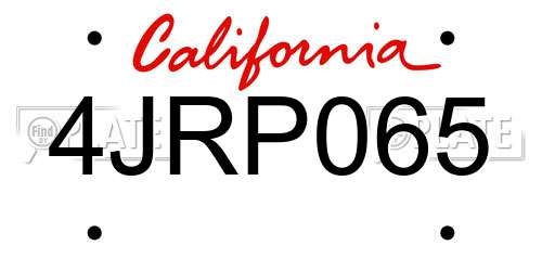 4JRP065 California License Plate