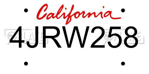 4JRW258 California License Plate