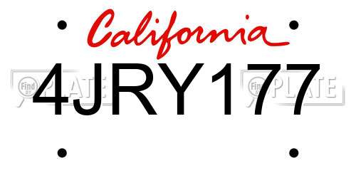 4JRY177 California License Plate