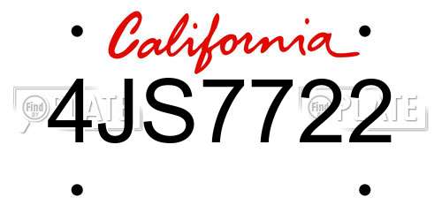 4JS7722 California License Plate