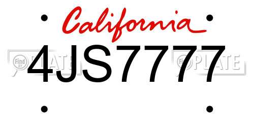 4JS7777 California License Plate