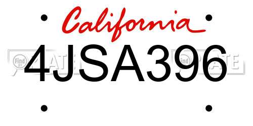 4JSA396 California License Plate