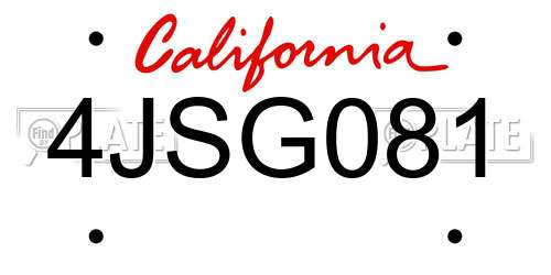 4JSG081 California License Plate