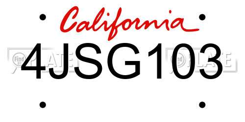 4JSG103 California License Plate
