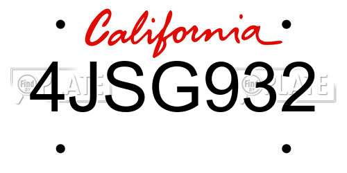 4JSG932 California License Plate