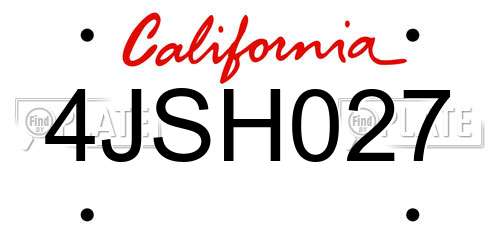 4JSH027 California License Plate