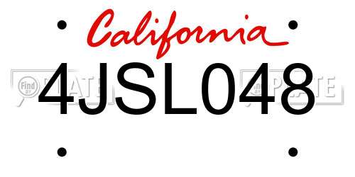 4JSL048 California License Plate