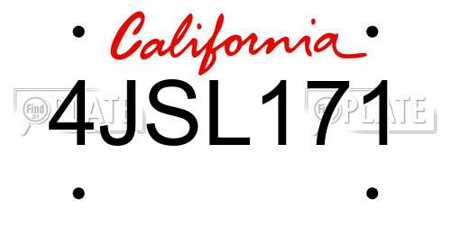 4JSL171 California License Plate