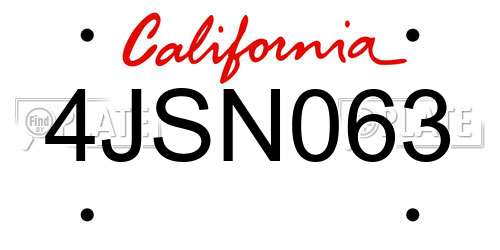 4JSN063 California License Plate