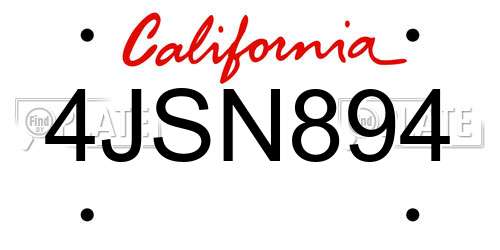 4JSN894 California License Plate