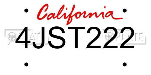 4JST222 California License Plate
