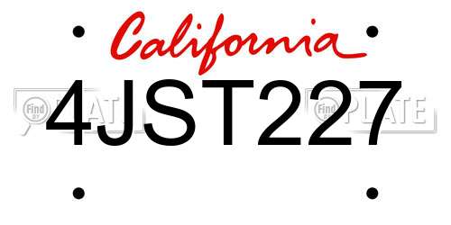 4JST227 California License Plate