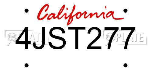 4JST277 California License Plate