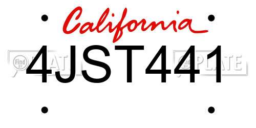 4JST441 California License Plate