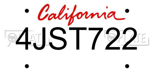 4JST722 California License Plate