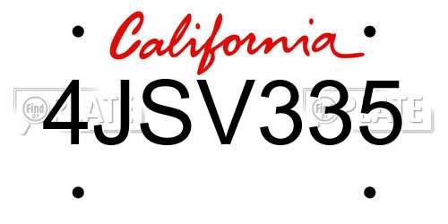 4JSV335 California License Plate