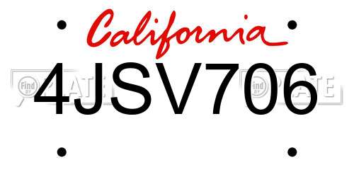 4JSV706 California License Plate
