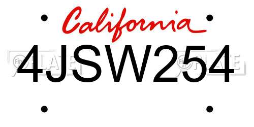 4JSW254 California License Plate