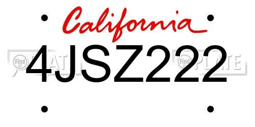 4JSZ222 California License Plate