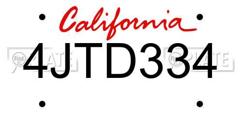 4JTD334 California License Plate