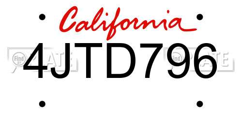 4JTD796 California License Plate