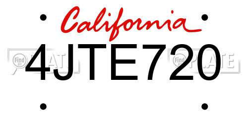 4JTE720 California License Plate