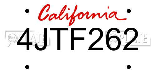 4JTF262 California License Plate