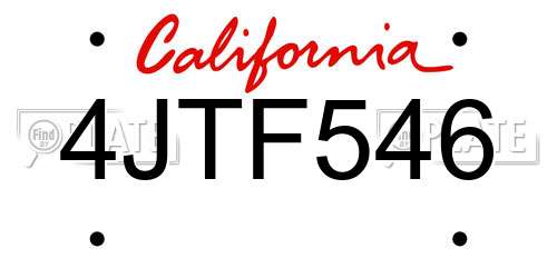4JTF546 California License Plate