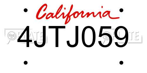 4JTJ059 California License Plate