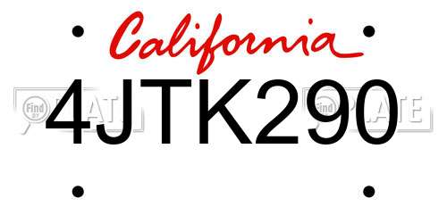 4JTK290 California License Plate