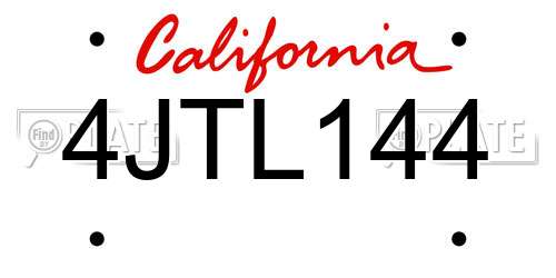 4JTL144 California License Plate