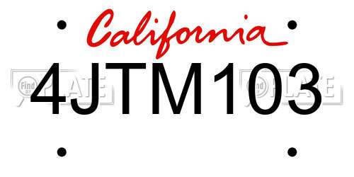 4JTM103 California License Plate