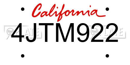 4JTM922 California License Plate