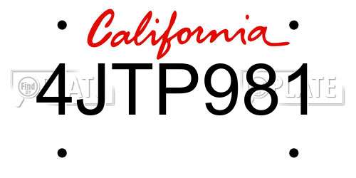 4JTP981 California License Plate