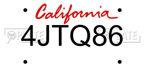 4JTQ86 California License Plate
