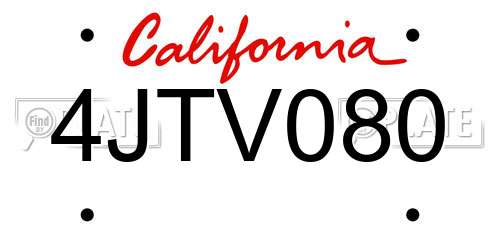 4JTV080 California License Plate