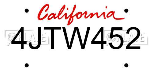 4JTW452 California License Plate
