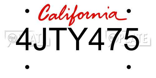 4JTY475 California License Plate