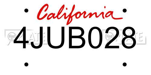 4JUB028 California License Plate