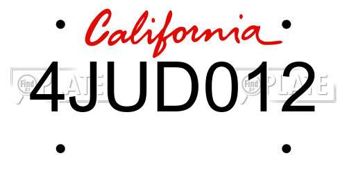 4JUD012 California License Plate