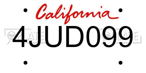 4JUD099 California License Plate