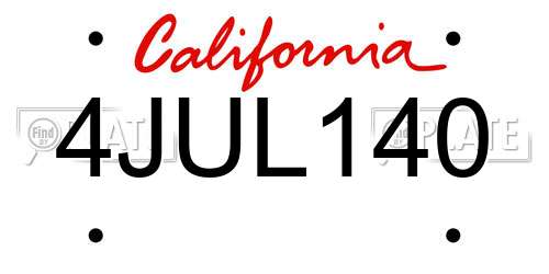 4JUL140 California License Plate