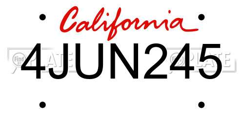 4JUN245 California License Plate