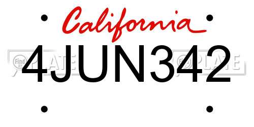4JUN342 California License Plate