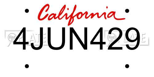 4JUN429 California License Plate