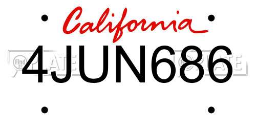 4JUN686 California License Plate