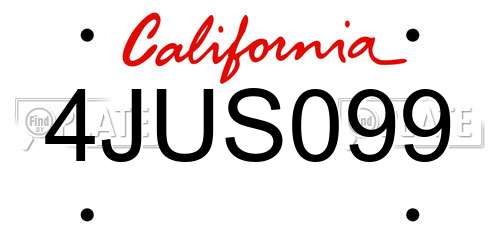4JUS099 California License Plate