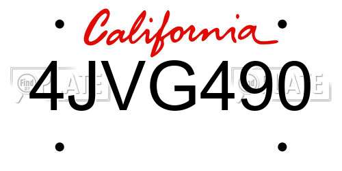 4JVG490 California License Plate