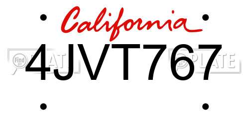 4JVT767 California License Plate