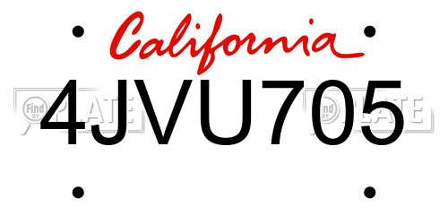 4JVU705 California License Plate